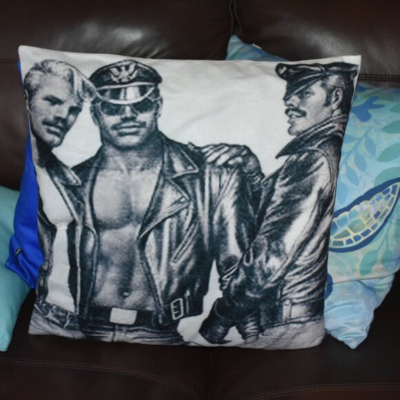 Tom Of Finland sexy leather man trio Style pillow throw - Picture 1 of 11